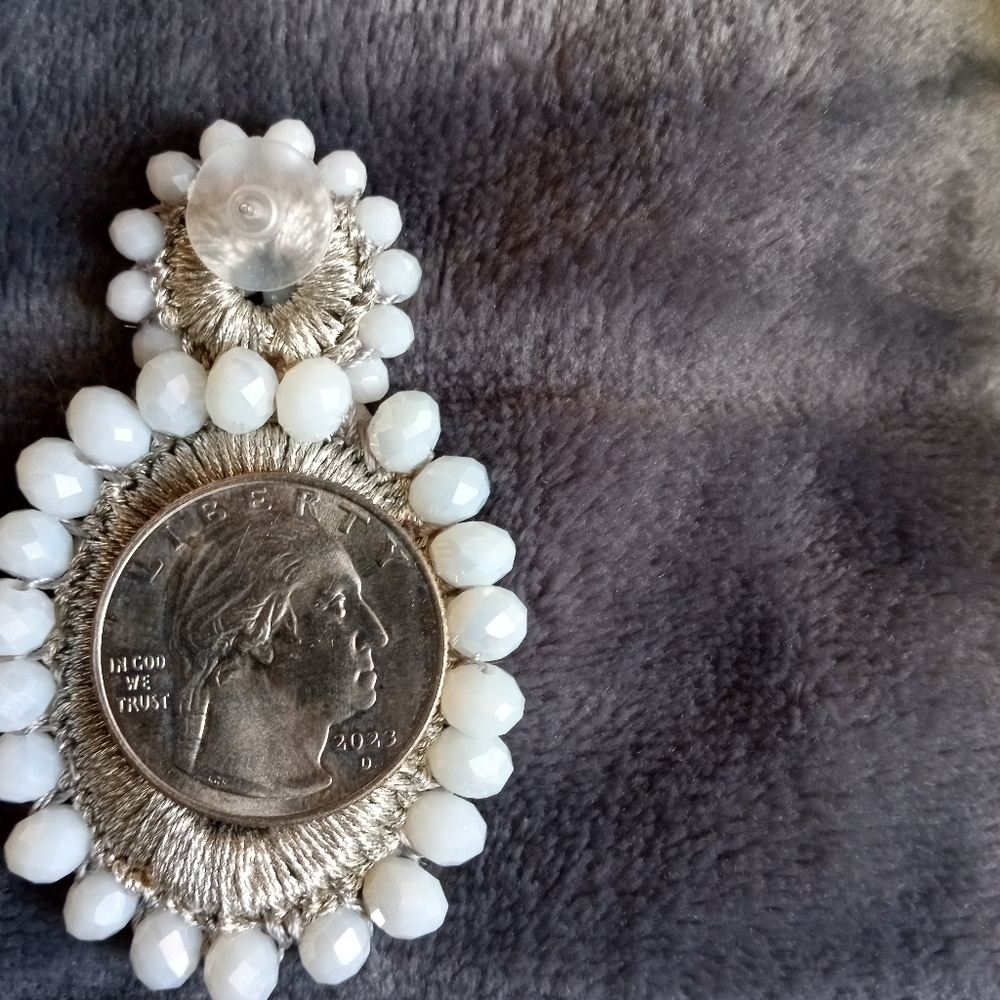 Silver And White Statement Breaded Earrings - image 2